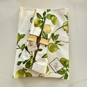 Waterford Linens Table Sets for 2:  Placemats Napkins, Holders Green Apples NWT